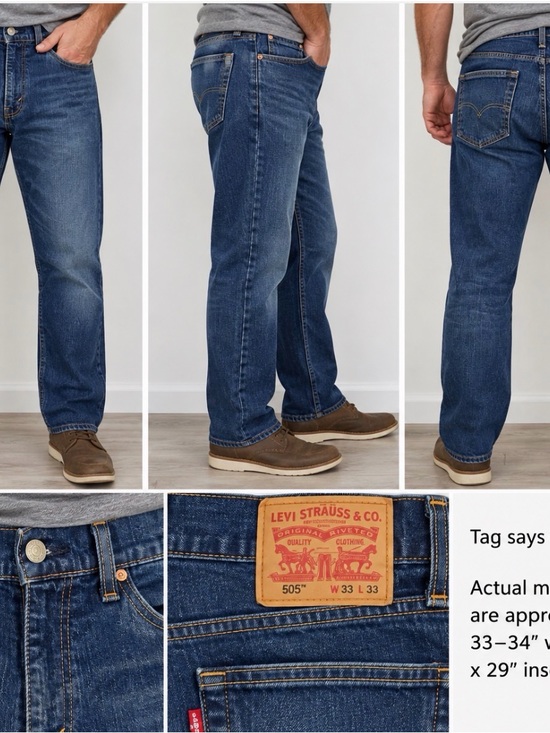 Levi's Other - Levi’s 505 Men’s Jeans W33 L33 Actual 33-34x29 Straight Leg Blue Denim